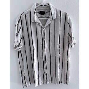 Porter & Ash Shirt Mens XL White Black Stripe‎ Linen Resort Beach Coastal